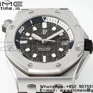 AP Royal Oak Offshore Diver 15720 SS APSF 1:1 Best Edition Cadran gri pe curea de cauciuc gri A4308 Super Clone - Super Clone Watch | 1:1 Best Version