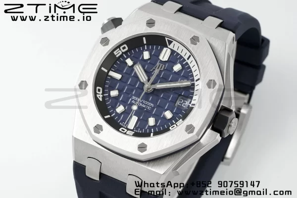 AP Royal Oak Offshore Diver 15720 SS APSF 1:1 Best Edition Blue Dial on Blue Rubber Strap A4308 Super Clone - Super Clone Watch | 1:1 Best Version
