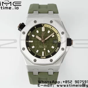AP Royal Oak Offshore Diver 15720 SS APSF 1:1 Best Edition Green Dial on Green Rubber Strap A4308 Super Clone - Super Clone Watch | 1:1 Best Version