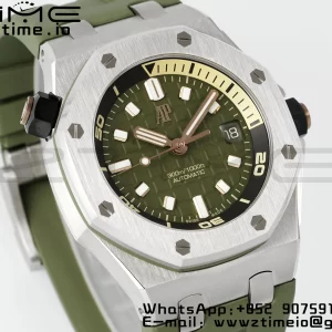 AP Royal Oak Offshore Diver 15720 SS APSF 1:1 Best Edition Green Dial on Green Rubber Strap A4308 Super Clone - Super Clone Watch | 1:1 Best Version