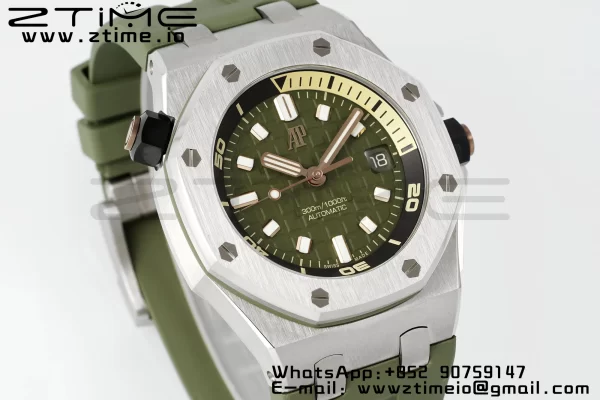 AP Royal Oak Offshore Diver 15720 SS APSF 1:1 Best Edition Green Dial on Green Rubber Strap A4308 Super Clone - Super Clone Watch | 1:1 Best Version
