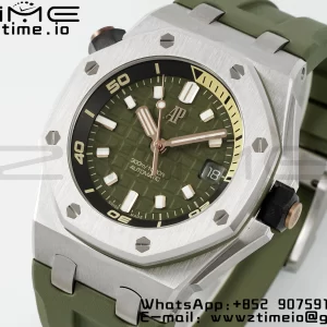 AP Royal Oak Offshore Diver 15720 SS APSF 1:1 Best Edition Green Dial on Green Rubber Strap A4308 Super Clone - Super Clone Watch | 1:1 Best Version