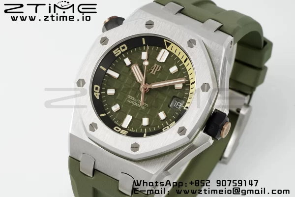 AP Royal Oak Offshore Diver 15720 SS APSF 1:1 Best Edition Green Dial on Green Rubber Strap A4308 Super Clone - Super Clone Watch | 1:1 Best Version