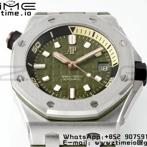 AP Royal Oak Offshore Diver 15720 SS APSF 1:1 Best Edition Green Dial on Green Rubber Strap A4308 Super Clone - Super Clone Watch | 1:1 Best Version