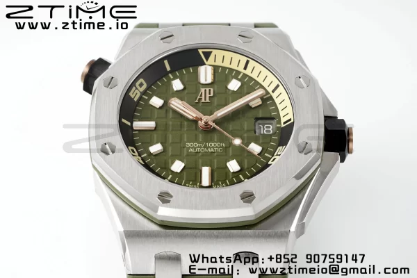 AP Royal Oak Offshore Diver 15720 SS APSF 1:1 Best Edition Green Dial on Green Rubber Strap A4308 Super Clone - Super Clone Watch | 1:1 Best Version