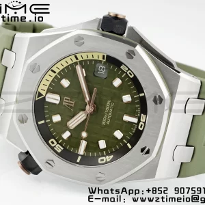 AP Royal Oak Offshore Diver 15720 SS APSF 1:1 Best Edition Green Dial on Green Rubber Strap A4308 Super Clone - Super Clone Watch | 1:1 Best Version