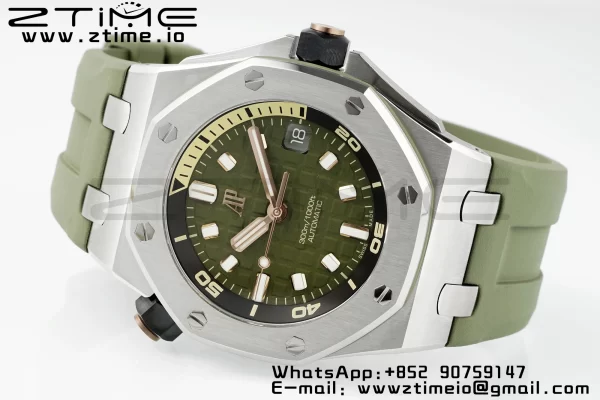 AP Royal Oak Offshore Diver 15720 SS APSF 1:1 Best Edition Green Dial on Green Rubber Strap A4308 Super Clone - Super Clone Watch | 1:1 Best Version