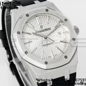 AP ロイヤルオーク 41mm 15400 SS APSF 1:1 ベストエディション ブラックラバーストラップ ホワイトテクスチャードダイヤル SA3120 スーパークローン V3 - スーパークローンウォッチ｜1:1 ベストバージョン