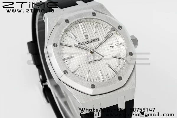 AP ロイヤルオーク 41mm 15400 SS APSF 1:1 ベストエディション ブラックラバーストラップ ホワイトテクスチャードダイヤル SA3120 スーパークローン V3 - スーパークローンウォッチ｜1:1 ベストバージョン