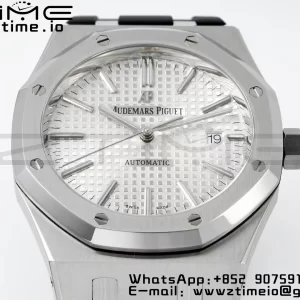AP ロイヤルオーク 41mm 15400 SS APSF 1:1 ベストエディション ブラックラバーストラップ ホワイトテクスチャードダイヤル SA3120 スーパークローン V3 - スーパークローンウォッチ｜1:1 ベストバージョン