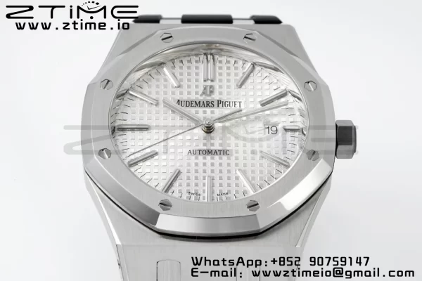 AP ロイヤルオーク 41mm 15400 SS APSF 1:1 ベストエディション ブラックラバーストラップ ホワイトテクスチャードダイヤル SA3120 スーパークローン V3 - スーパークローンウォッチ｜1:1 ベストバージョン