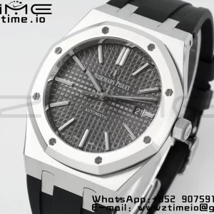 AP Royal Oak 41mm 15400 SS APSF 1:1 Best Edition Cadran gris texturé sur bracelet caoutchouc noir SA3120 Super Clone V3 - Super Clone Watch | 1:1 Best Version