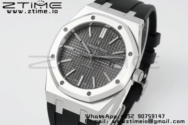 AP Royal Oak 41mm 15400 SS APSF 1:1 Best Edition Cadran gris texturé sur bracelet caoutchouc noir SA3120 Super Clone V3 - Super Clone Watch | 1:1 Best Version