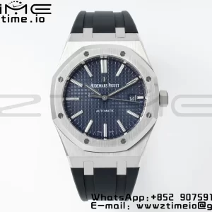 AP Royal Oak 41mm 15400 SS APSF 1:1 Best Edition Blue Textured Dial on Black Rubber Strap SA3120 Super Clone V3 - Super Clone Watch | 1:1 Best Version