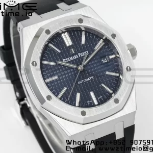AP Royal Oak 41mm 15400 SS APSF 1:1 Best Edition Κυανό καντράν με υφή σε μαύρο λουράκι από καουτσούκ SA3120 Super Clone V3 - Super Clone Watch | 1:1 Best Version