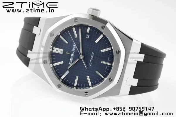 AP Royal Oak 41mm 15400 SS APSF 1:1 Best Edition Κυανό καντράν με υφή σε μαύρο λουράκι από καουτσούκ SA3120 Super Clone V3 - Super Clone Watch | 1:1 Best Version
