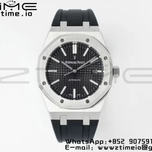 AP Royal Oak 41mm 15400 SS APSF 1:1 Best Edition Black Textured Dial on Black Rubber Strap SA3120 Super Clone V3 - Super Clone Watch | 1:1 Best Version