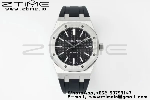 AP Royal Oak 41mm 15400 SS APSF 1:1 Best Edition Black Textured Dial on Black Rubber Strap SA3120 Super Clone V3 - Super Clone Watch | 1:1 Best Version
