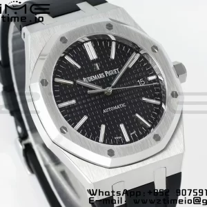 AP Royal Oak 41mm 15400 SS APSF 1:1 Best Edition Black Textured Dial on Black Rubber Strap SA3120 Super Clone V3 - Super Clone Watch | 1:1 Best Version