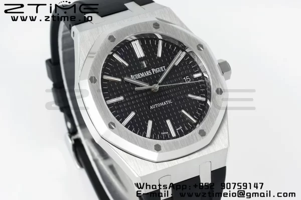AP Royal Oak 41mm 15400 SS APSF 1:1 Best Edition Black Textured Dial on Black Rubber Strap SA3120 Super Clone V3 - Super Clone Watch | 1:1 Best Version