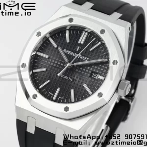 AP Royal Oak 41mm 15400 SS APSF 1:1 Best Edition Black Textured Dial on Black Rubber Strap SA3120 Super Clone V3 - Super Clone Watch | 1:1 Best Version
