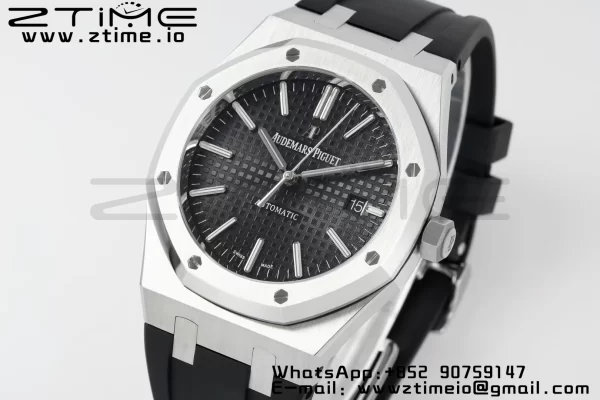 AP Royal Oak 41mm 15400 SS APSF 1:1 Best Edition Black Textured Dial on Black Rubber Strap SA3120 Super Clone V3 - Super Clone Watch | 1:1 Best Version