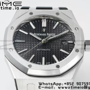 AP Royal Oak 41mm 15400 SS APSF 1:1 Best Edition Black Textured Dial on Black Rubber Strap SA3120 Super Clone V3 - Super Clone Watch | 1:1 Best Version