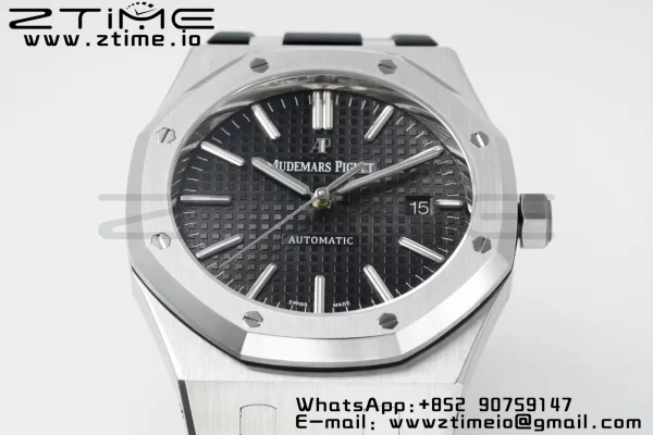AP Royal Oak 41mm 15400 SS APSF 1:1 Best Edition Black Textured Dial on Black Rubber Strap SA3120 Super Clone V3 - Super Clone Watch | 1:1 Best Version