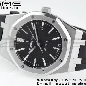AP Royal Oak 41mm 15400 SS APSF 1:1 Best Edition Black Textured Dial on Black Rubber Strap SA3120 Super Clone V3 - Super Clone Watch | 1:1 Best Version