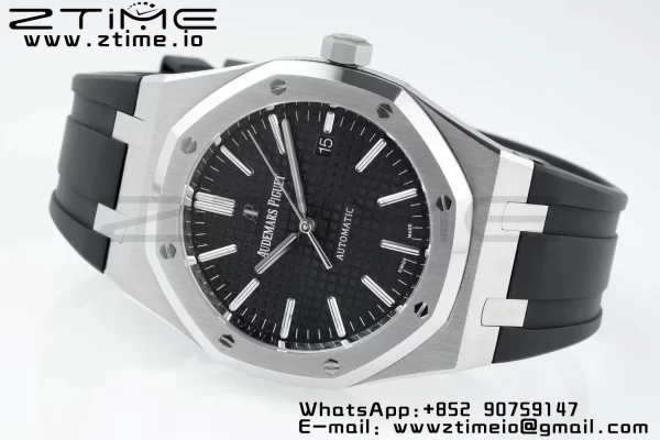AP Royal Oak 41mm 15400 SS APSF 1:1 Best Edition Black Textured Dial on Black Rubber Strap SA3120 Super Clone V3 - Super Clone Watch | 1:1 Best Version