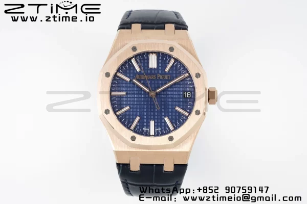 AP Royal Oak 41mm 15510 "50th Anniversary" RG APSF 1:1 Best Edition Blue Dial on Blue Leather Strap SA4302 Super Clone V2 - Super Clone Watch | 1:1 Best Version