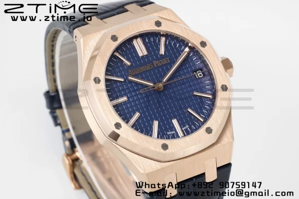 AP Royal Oak 41mm 15510 "50th Anniversary" RG APSF 1:1 Best Edition Blue Dial on Blue Leather Strap SA4302 Super Clone V2 - Super Clone Watch | 1:1 Best Version