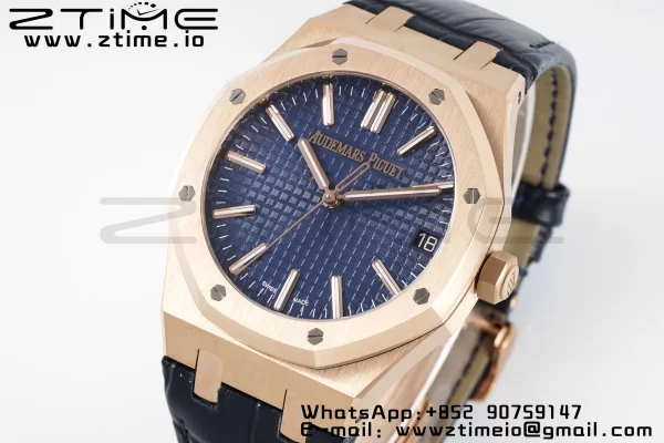 AP Royal Oak 41mm 15510 "50th Anniversary" RG APSF 1:1 Best Edition Blue Dial on Blue Leather Strap SA4302 Super Clone V2 - Super Clone Watch | 1:1 Best Version