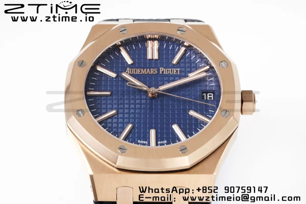 AP Royal Oak 41mm 15510 "50th Anniversary" RG APSF 1:1 Best Edition Blue Dial on Blue Leather Strap SA4302 Super Clone V2 - Super Clone Watch | 1:1 Best Version