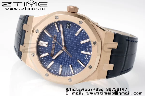 AP Royal Oak 41mm 15510 "50th Anniversary" RG APSF 1:1 Best Edition Blue Dial on Blue Leather Strap SA4302 Super Clone V2 - Super Clone Watch | 1:1 Best Version