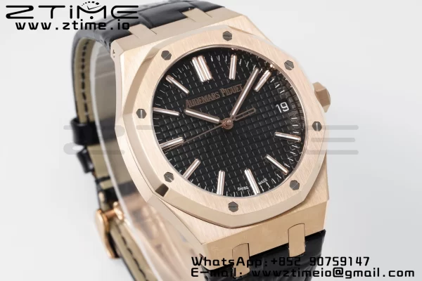 AP Royal Oak 41mm 15510 "50th Anniversary" RG APSF 1:1 Best Edition Black Dial on Black Leather Strap SA4302 Super Clone V2 - Super Clone Watch | 1:1 Best Version