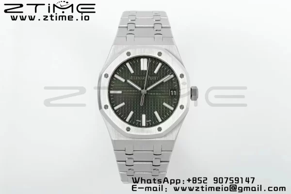 AP Royal Oak 41mm 15500 SS APSF 1:1 Best Edition Green Textured Dial on SS Bracelet SA4302 Super Clone V3 - Super Clone Watch | 1:1 Best Version