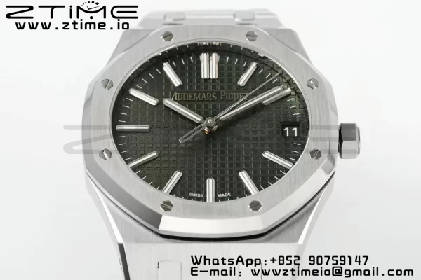 AP Royal Oak 41mm 15500 SS APSF 1:1 Best Edition Green Textured Dial on SS Bracelet SA4302 Super Clone V3 - Super Clone Watch | 1:1 Best Version