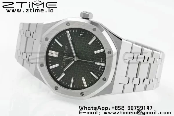 AP Royal Oak 41mm 15500 SS APSF 1:1 Best Edition Green Textured Dial on SS Bracelet SA4302 Super Clone V3 - Super Clone Watch | 1:1 Best Version