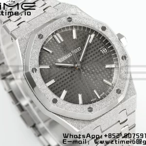AP Royal Oak 41mm 15500 Frosted SS APSF 1:1 Best Edition Harmaa kuvioitu Dial SS rannekorun SA4302 Super Clone V3 - Super Clone Watch | 1:1 Paras versio