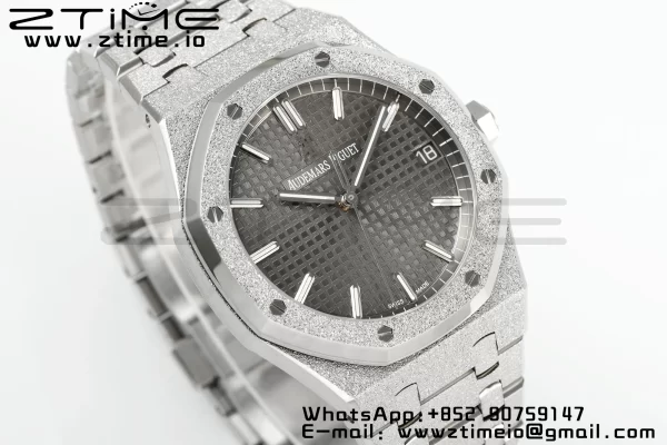 AP Royal Oak 41mm 15500 Frosted SS APSF 1:1 Best Edition Harmaa kuvioitu Dial SS rannekorun SA4302 Super Clone V3 - Super Clone Watch | 1:1 Paras versio