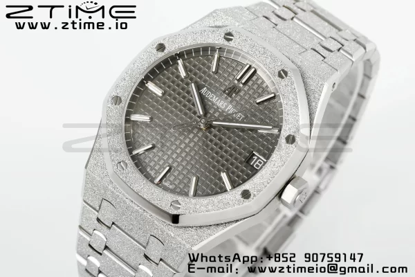 AP Royal Oak 41mm 15500 Frosted SS APSF 1:1 Best Edition Harmaa kuvioitu Dial SS rannekorun SA4302 Super Clone V3 - Super Clone Watch | 1:1 Paras versio