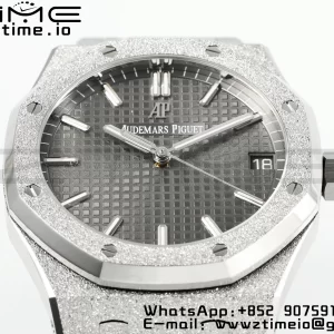 AP Royal Oak 41mm 15500 Frosted SS APSF 1:1 Best Edition Harmaa kuvioitu Dial SS rannekorun SA4302 Super Clone V3 - Super Clone Watch | 1:1 Paras versio
