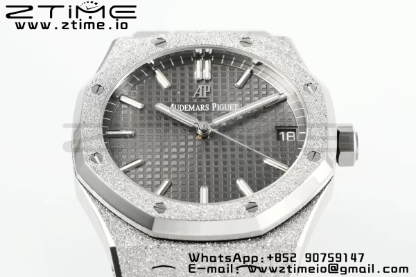 AP Royal Oak 41mm 15500 Frosted SS APSF 1:1 Best Edition Harmaa kuvioitu Dial SS rannekorun SA4302 Super Clone V3 - Super Clone Watch | 1:1 Paras versio