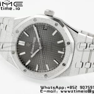AP Royal Oak 41mm 15500 Frosted SS APSF 1:1 Best Edition Harmaa kuvioitu Dial SS rannekorun SA4302 Super Clone V3 - Super Clone Watch | 1:1 Paras versio