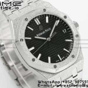 AP Royal Oak 41mm 15500 Frosted SS APSF 1:1 Best Edition Black Textured Dial on SS Bracelet SA4302 Super Clone V3 - Super Clone Watch | 1:1 Best Version