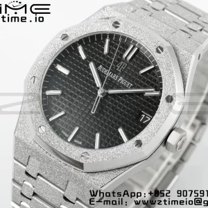 AP Royal Oak 41mm 15500 Frosted SS APSF 1:1 Best Edition Black Textured Dial on SS Bracelet SA4302 Super Clone V3 - Super Clone Watch | 1:1 Best Version