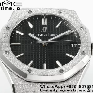 AP Royal Oak 41mm 15500 Frosted SS APSF 1:1 Best Edition Black Textured Dial on SS Bracelet SA4302 Super Clone V3 - Super Clone Watch | 1:1 Best Version