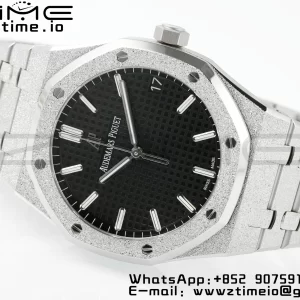 AP Royal Oak 41mm 15500 Frosted SS APSF 1:1 Best Edition Black Textured Dial on SS Bracelet SA4302 Super Clone V3 - Super Clone Watch | 1:1 Best Version
