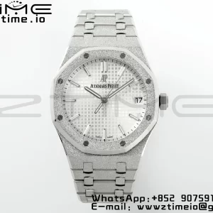 AP Royal Oak 41mm 15500 Frosted SS APSF 1:1 Best Edition White Textured Dial on SS Bracelet SA4302 Super Clone V3 - Super Clone Watch | 1:1 Best Version